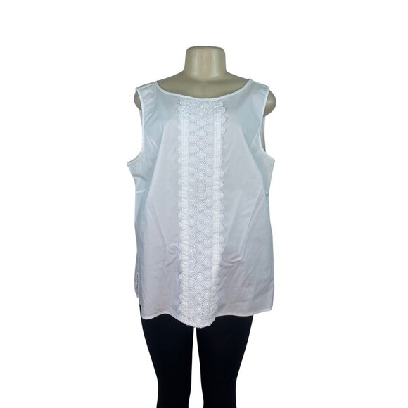Talbots Womens White Sleeveless Zip Up Top with Embroidered Front Panel Size 18W - Picture 1 of 8